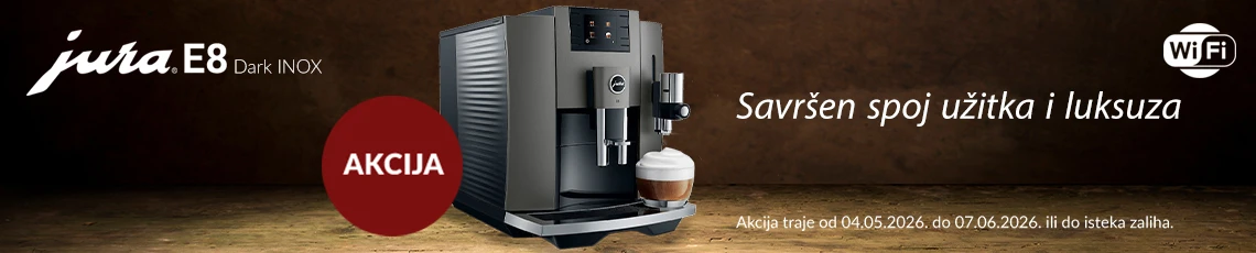 JURA akcija E8 Dark Inox 2026