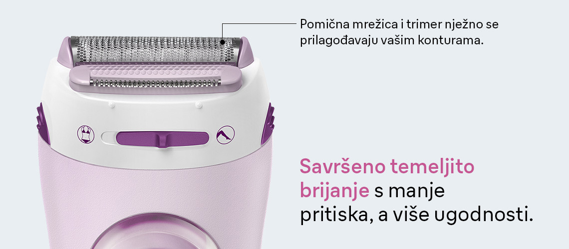 Pomična mrežica i trimer nježno se prilagođavaju vašim konturama za savršeno brijanje