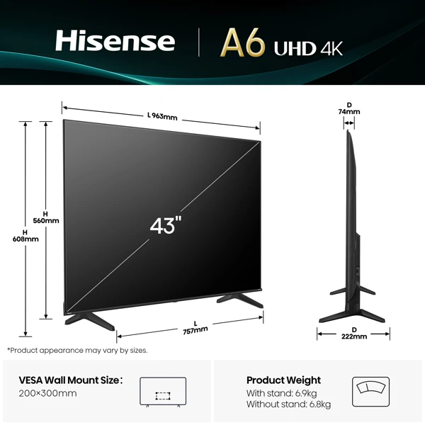 Led TV 108cm, 4K,Dolby Vison,VIDAA Smart - slika A