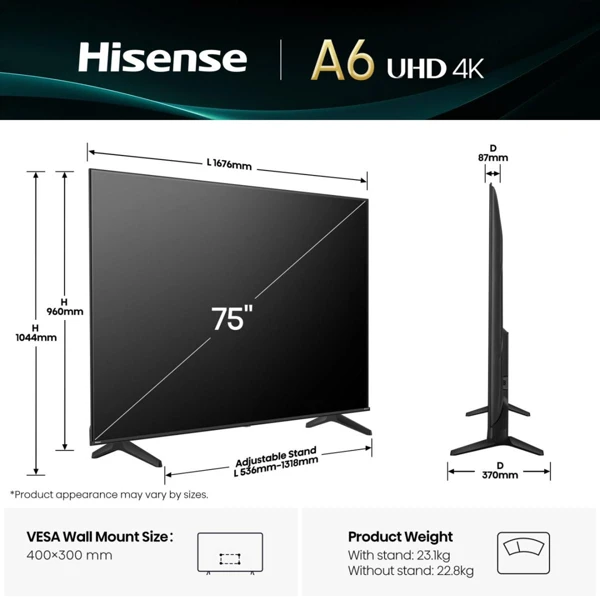 LED TV 189cm, 4K, Dolby Vision, VIDAA OS - slika A