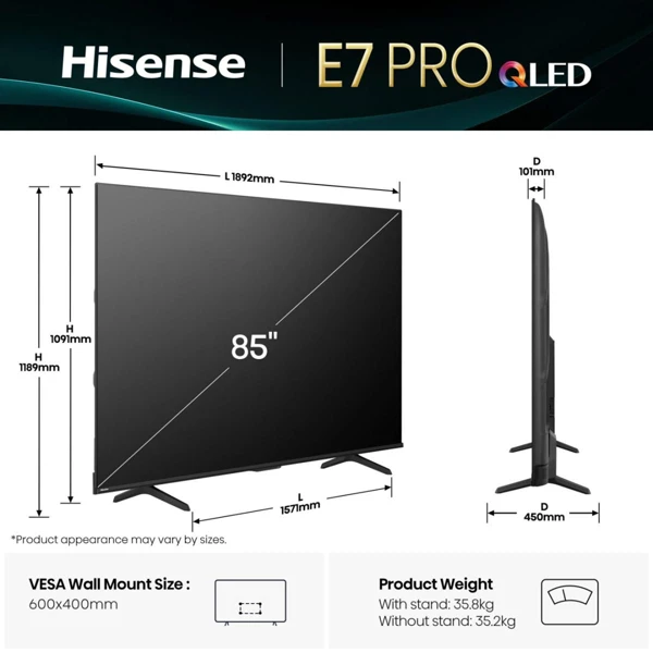 QLED,215cm, 4K,120Hz, Dolby Vision,VIDAA - slika A