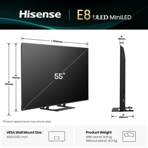 Mini LED, 138cm,4K, Quantum Dot,VIDAA - slika A