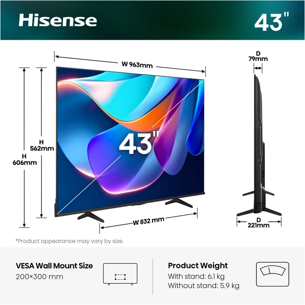 LED TV 108cm,4K Dolby Vision, VIDAA - slika A