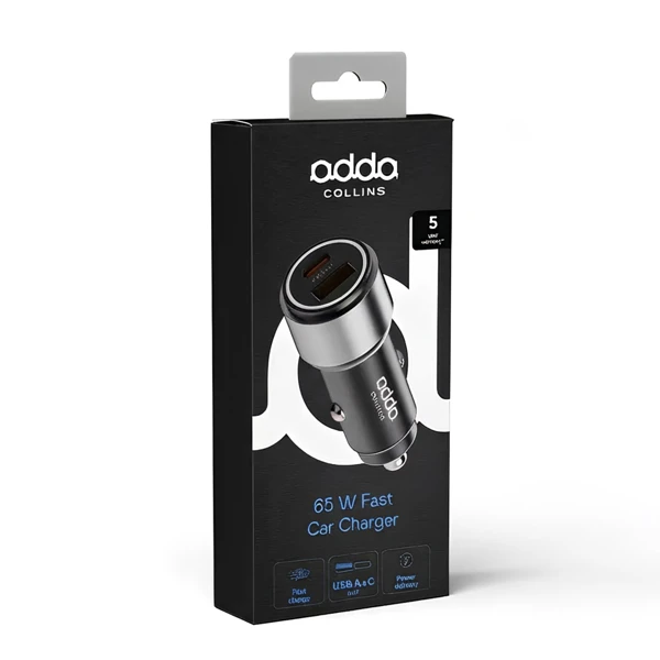 Punjač; Auto; USB-A; USB-C; 65W; Gun Met - slika A