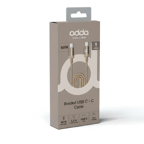 Kabel; USB-C - USB-C; 60W; 1.2m Pleteni; - slika A