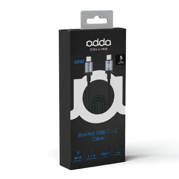 Kabel; USB-C - USB-C; 60W; 1.2m Pleteni; - slika A