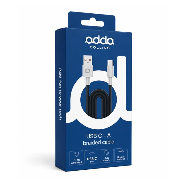 Kabel; USB-A - USB-C; 15W; 1.0m Pleteni; - slika A