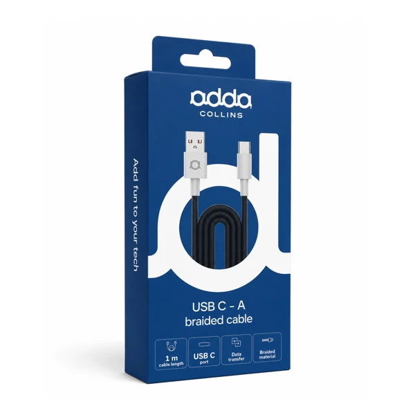 Kabel; USB-A - USB-C; 15W; 1.0m Pleteni; - slika A