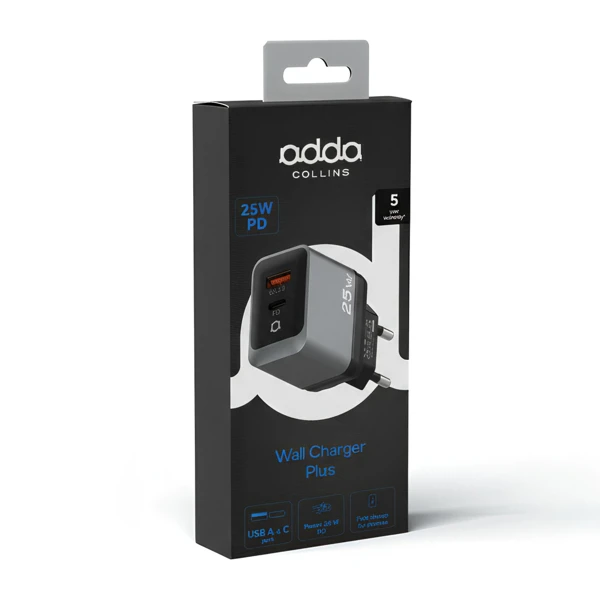 Punjač; USB-C; USB-A; 25W; Gun Metal - slika A