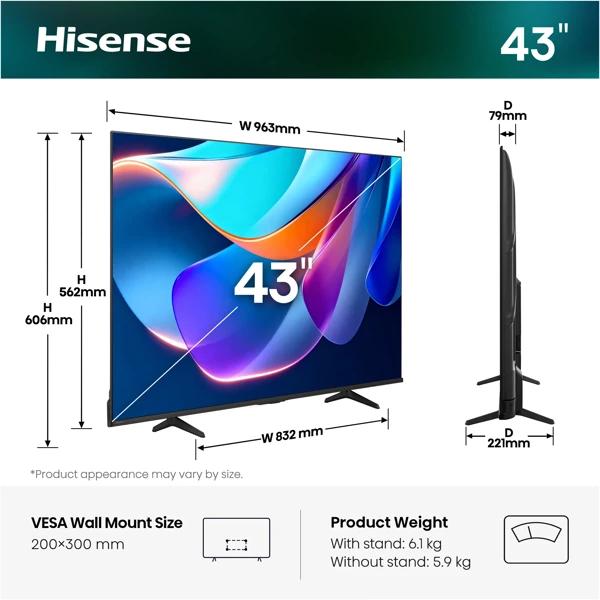 LED TV 108cm,4K Dolby Vision, VIDAA - slika A