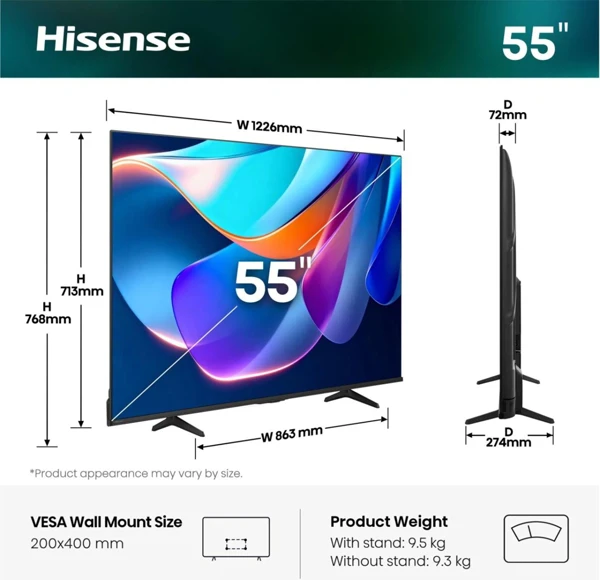 LED TV 138cm,4K Dolby Vision, VIDAA - slika A
