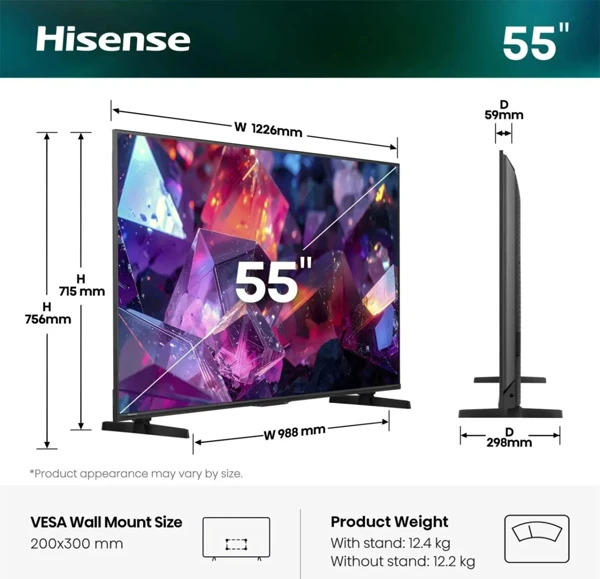 HI-QLED,138cm, 4K, Dolby Vision, VIDAA - slika A
