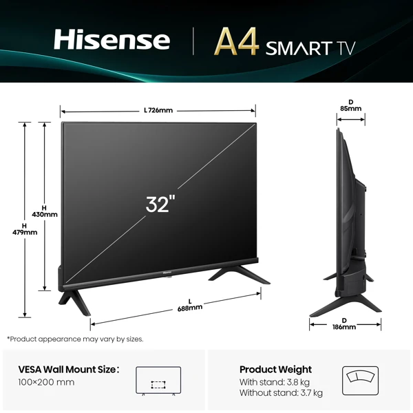 Led TV, 80cm, HD Ready, VIDAA - slika B