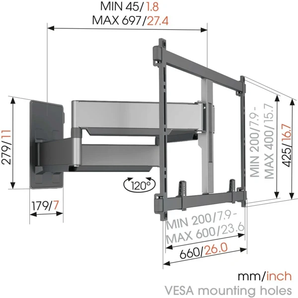 TV nosač; Motion; 55-100"; 120 Stupnjeva - slika B
