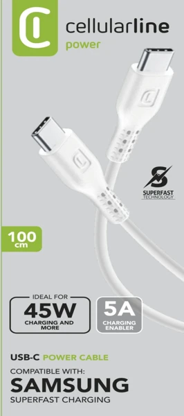 Kabel; USB-C - USB-C; 5A; 100cm; White - slika C