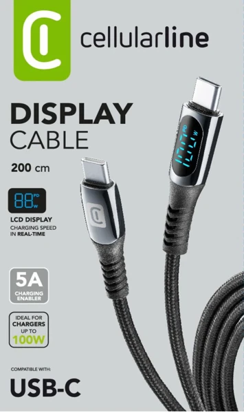 Kable; Display; USB-C - USB-C; 2.0m; Bla - slika C