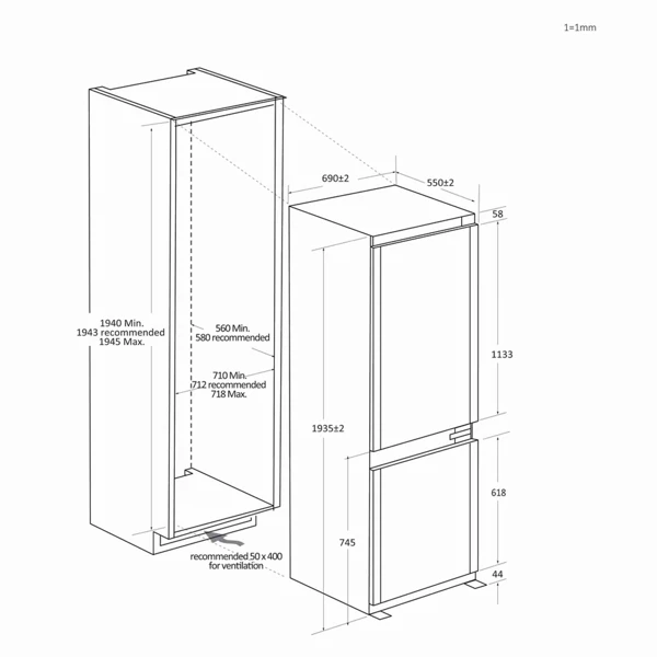 Ugradbeni hladnjak,193cm,inverter,C - slika D